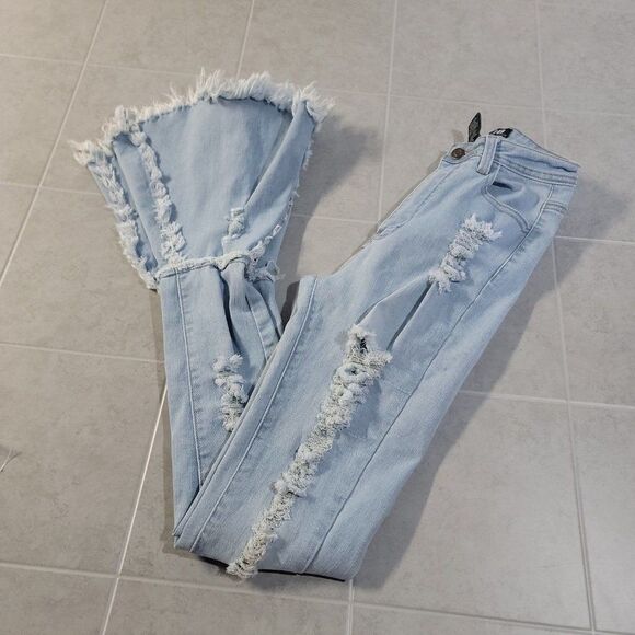 JC & JQ Womens Blue Light Wash High Rise Stretch Denim Flared Jeans Size Small - Picture 4 of 8